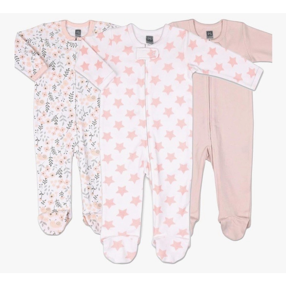 Baby Sleepers for Girls 3-Pack - Newborn Clothes, Soft Cotton Baby Girl Footed